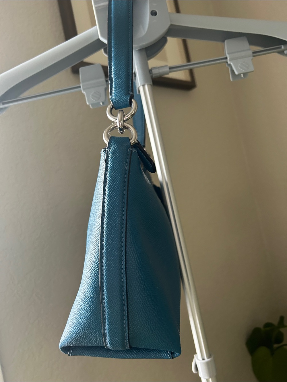 Coach Teal Pebbled Leather Shoulder Bag with Silver Hardware - Picture 3 of 12